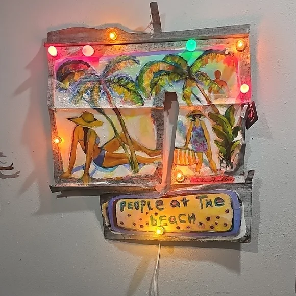 Leland Art & Design Vibrant Beach Scene Mixed Media Art
